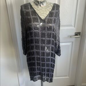 JOIE Sheer Gray Beaded Checkered Silk Dress